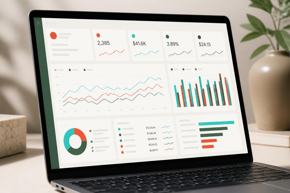 Marketing analytics dashboard showing campaign performance, conversions over time, and audience insights