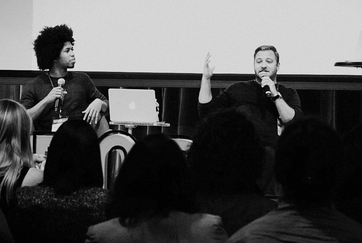 Jesse LaBauve speaking on a panel at a church communications conference